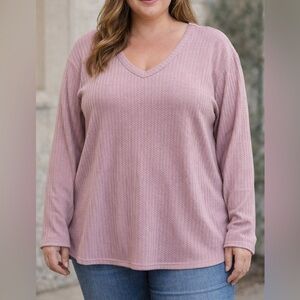 Chaser Women’s V-Neck Long Sleeve Waffle Weave Top Lavender Size XL